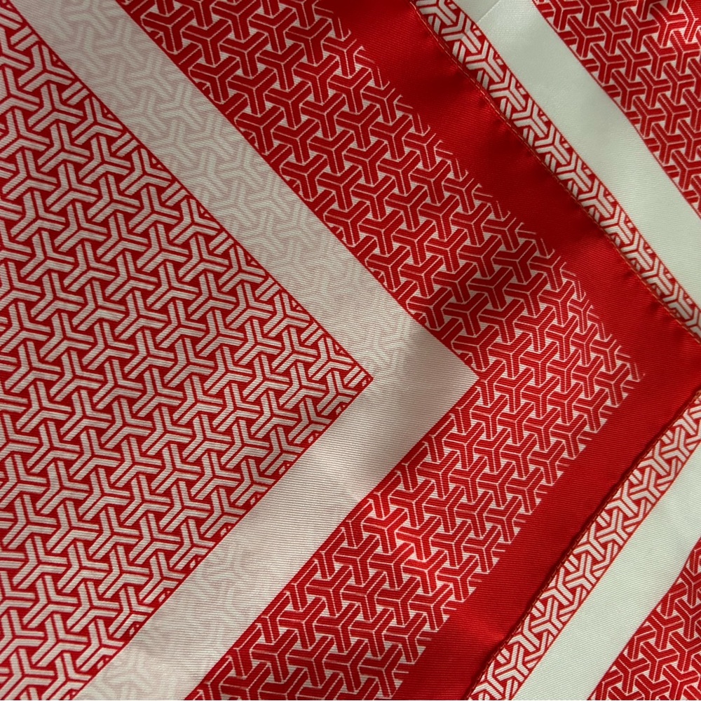Red and White Geometric Scarf, Made in Italy